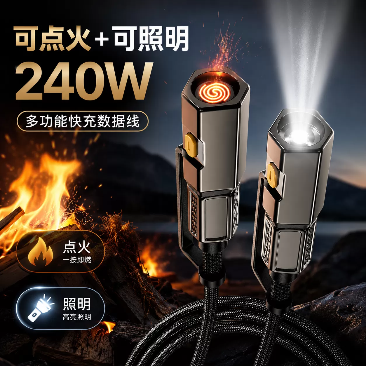 点火丨照明 240W多功能应急快充线